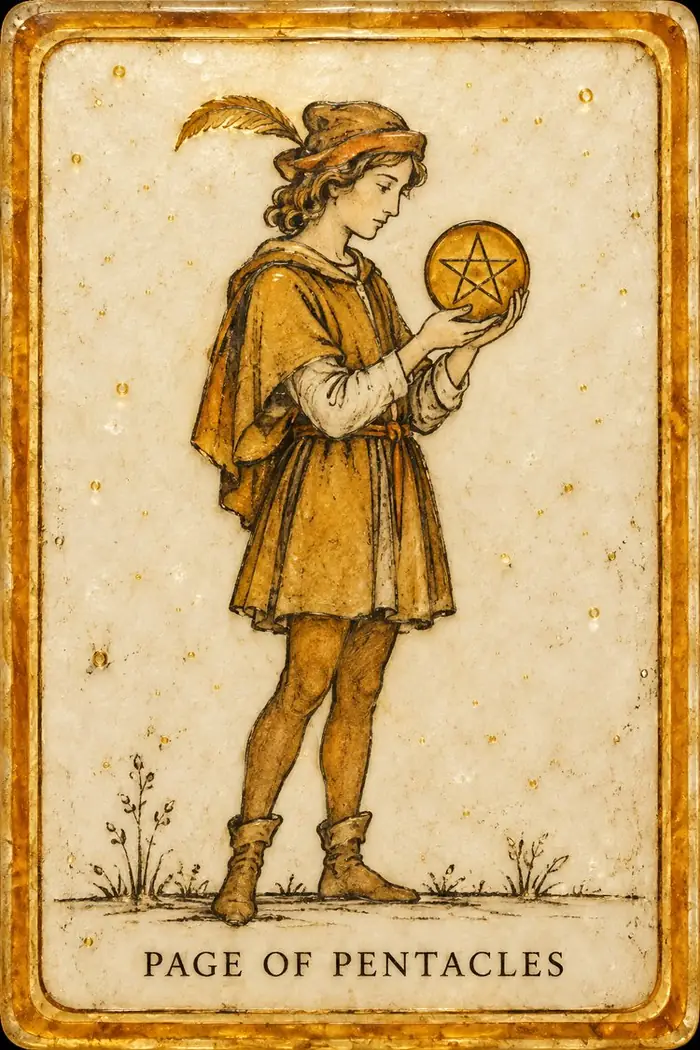 Page of Pentacles — Amber Glass-Inspired Edition