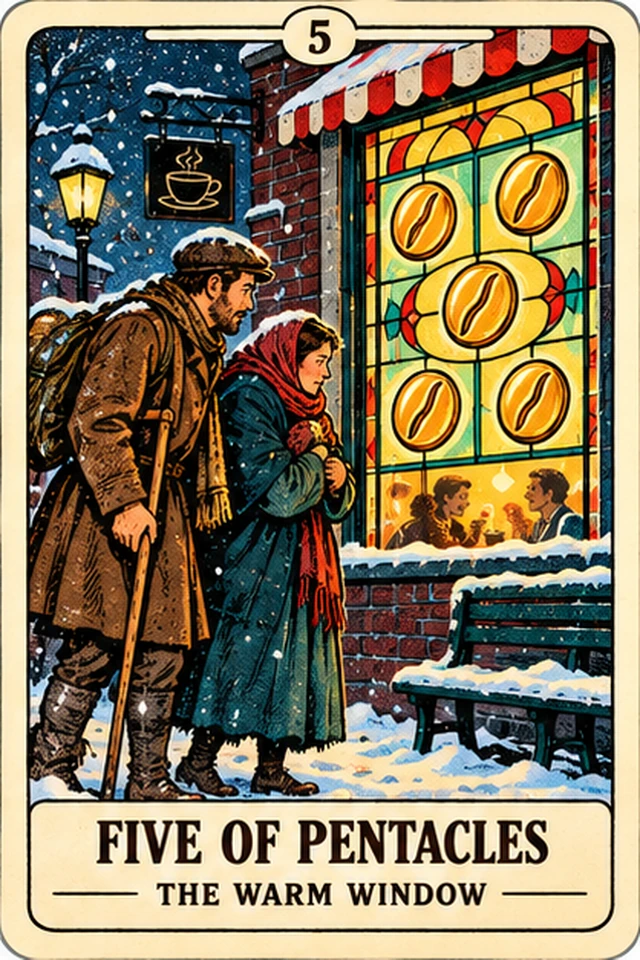 Five of Pentacles — The Warm Window