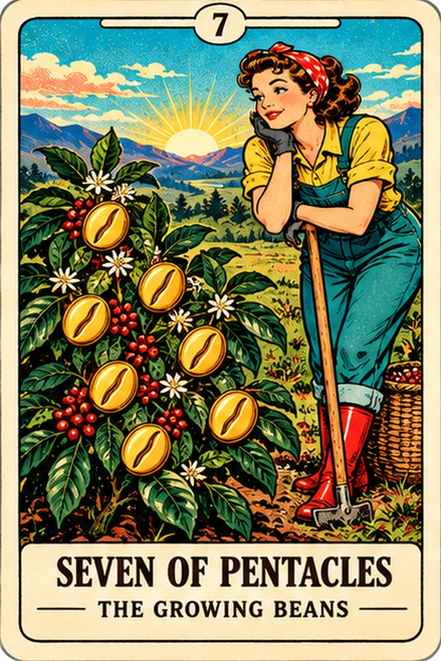 Seven of Pentacles — The Growing Beans