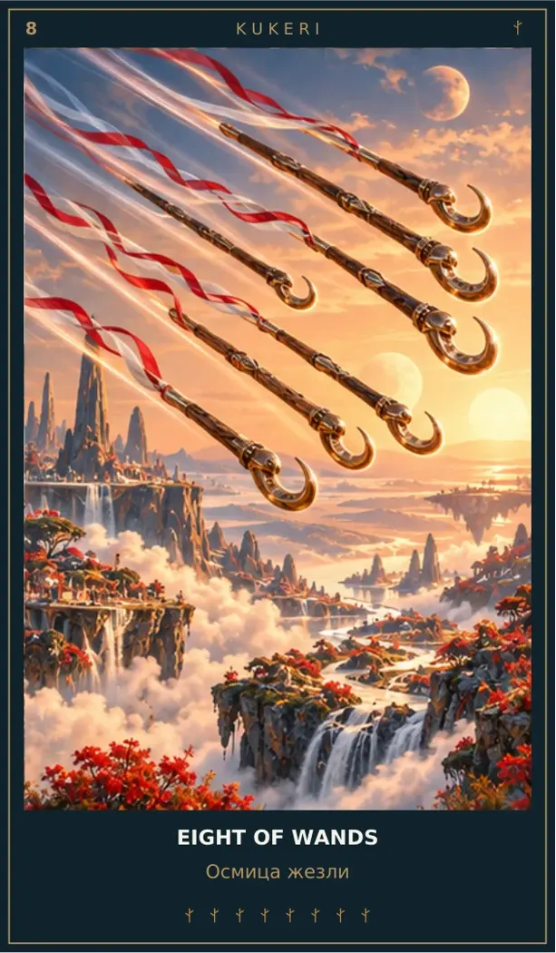 Eight of Wands — Cosmic Guardians