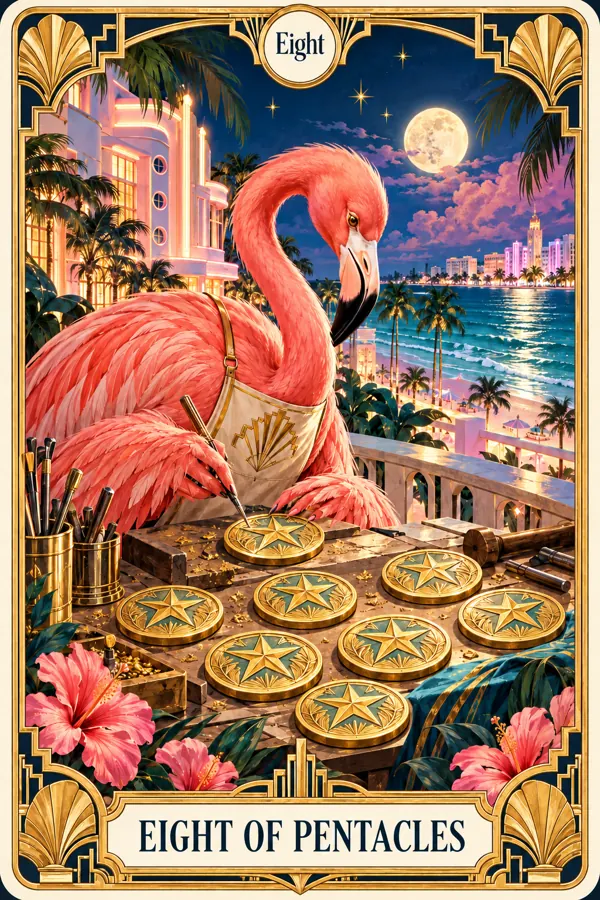 Eight of Pentacles — Miami Art Deco Edition