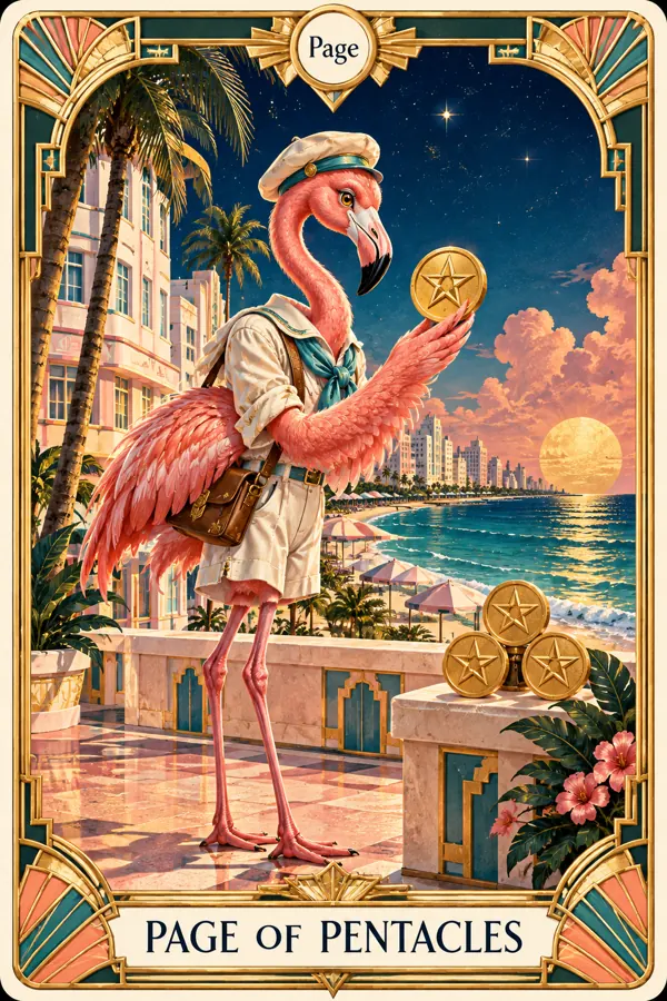 Page of Pentacles — Miami Art Deco Edition
