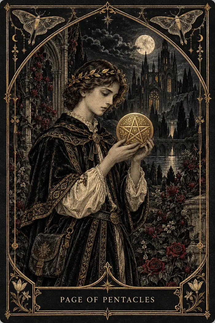 Page of Pentacles — Gothic Engraving Edition